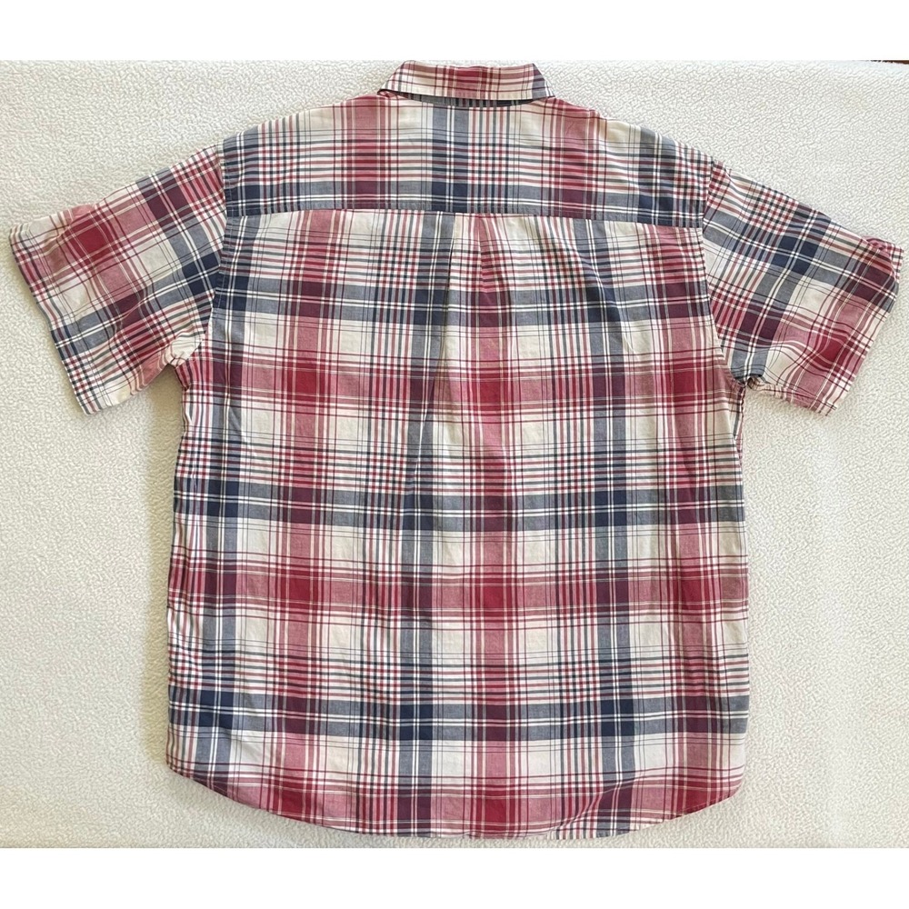 L.L. Bean Mens Large Short Sleeve Button Down Shirt Red Plaid Cotton 0G831 - Picture 10 of 12